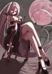  absurdres akashiya_moka collar commentary_request cross crucifix dress gabttarius high_heels highres moon red_eyes red_moon rosario+vampire solo vampire white_hair 