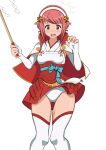  1girl 86-shiki cloak collared_cloak commentary_request fire_emblem fire_emblem_fates hairband hands_up highres holding holding_staff japanese_clothes open_mouth panties pink_eyes pink_hair red_trim sakura_(fire_emblem) short_hair simple_background solo staff thighhighs two-sided_cloak two-sided_fabric underwear white_background white_cloak white_hairband white_panties white_thighhighs 