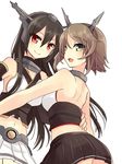  black_hair brown_hair green_eyes hairband kantai_collection looking_at_viewer midriff multiple_girls mutsu_(kantai_collection) nagasioo nagato_(kantai_collection) navel open_mouth red_eyes smile 