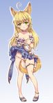  ahoge animal_ears anklet artist_request bandaid bandaids_on_nipples bare_shoulders between_legs brown_hair dog_ears dress dress_lift elin_(tera) flat_chest green_eyes highres jewelry long_hair panties pasties sandals solo tail tail_between_legs tera_online underwear 