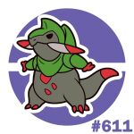  chibi claws colored_skin dg-kamikari-art fraxure green_skin grey_skin highres multicolored_skin no_humans pokemon pokemon_(creature) solo tail two-tone_skin 