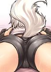  aaru_(tenrake_chaya) animal_ears ass bridal_gauntlets cameltoe close-up crop_top inubashiri_momiji short_hair solo sweat tail touhou white_hair wolf_ears wolf_tail 