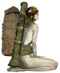  androgynous at4 character_request copyright_request from_side gurnerk highres nude rocket_launcher seiza simple_background sitting tagme weapon white_background 