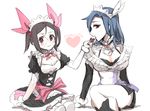  2girls alternate_costume alternate_hairstyle bad_id bad_pixiv_id blue_hair blush breasts brown_hair carol_(skullgirls) chocolate chocolate_heart cleavage cosplay crossed_legs detached_sleeves enmaided eyepatch feeding heart large_breasts long_hair love_live! love_live!_school_idol_project maid maid_headdress mogyutto_&quot;love&quot;_de_sekkin_chuu! multiple_girls ng_(kimjae737) painwheel_(skullgirls) red_eyes scar short_twintails sitting skullgirls small_breasts sonoda_umi sonoda_umi_(cosplay) twintails valentine_(skullgirls) yazawa_nico yazawa_nico_(cosplay) yuri 