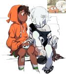  1boy 1girl animal_hood arrcticc_fish black_shoes boots brown_hair carrie_krueger dark-skinned_male dark_skin darwin_watterson derivative_work ghost_girl green_shoes hair_ornament highres hood hoodie humanization screenshot_redraw shoes the_amazing_world_of_gumball 