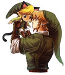  animal_ears bad_id bad_pixiv_id black_eyes blonde_hair blue_eyes carrying cat_ears dual_persona earrings gloves hat jewelry kiru_(sorr5042) link multiple_boys pointy_ears smile tail the_legend_of_zelda the_legend_of_zelda:_the_wind_waker the_legend_of_zelda:_twilight_princess toon_link 