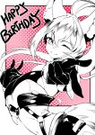  1girl absurdres animal_ears black_gloves black_shorts fox_ears fox_girl fox_tail gem_hair_ornament gloves hair_between_eyes highres indie_virtual_youtuber littleling long_hair looking_at_viewer meicha_(vtuber) navel no_mole one_eye_closed partially_colored ponytail shorts simple_background smile solo tail virtual_youtuber 