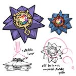  commentary english_commentary english_text fakemon ffccll highres multiple_views no_humans partially_colored pokemon pokemon_(creature) pokemon_focus simple_background starmie white_background 