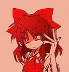  1girl ascot bow brown_hair chinese_commentary closed_mouth commentary_request detached_sleeves embodiment_of_scarlet_devil glaring hair_bow hair_tubes hakurei_reimu long_hair looking_at_viewer official_alternate_costume pink_background red_ascot red_bow shaded_face solo touhou upper_body y_h zun_pose 