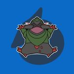  blue_background chibi claws colored_skin commentary dailydoofypokemon english_commentary fraxure green_skin grey_skin highres multicolored_skin no_humans open_mouth outline pokemon pokemon_(creature) solo two-tone_background two-tone_skin white_outline 