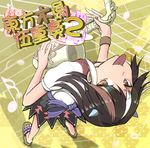  album_cover bangle black_hair bow bracelet cover directional_arrow dress from_above head_tilt horns instrument jewelry kijin_seija looking_at_viewer multicolored_hair musical_note red_eyes red_hair sandals saxophone short_hair short_sleeves smile solo streaked_hair tongue tongue_out touhou tsuji_kazuho white_hair 