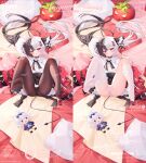  1girl absurdres akovo black_choker black_hair black_panties black_pantyhose black_skirt breasts character_doll choker commentary_request dakimakura_(medium) demon_girl demon_tail doll female_esper_zero_(nte) hair_ornament heart heart_hair_ornament highres lacrimosa_(nte) long_hair looking_at_viewer lying multicolored_hair neverness_to_everness on_back open_mouth panties pantyhose pink_panties red_eyes red_streaks shirt skirt small_breasts solo split-color_hair streaked_hair tail thighhighs twintails two-tone_hair underwear very_long_hair white_hair white_shirt white_thighhighs x_hair_ornament 