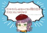  1boy :3 ahoge blunt_bangs commentary_request glasses green_eyes hat jack_jeanne long_hair looking_at_viewer male_focus necktie neji_kokuto purple_hair red_hat scarf semi-rimless_eyewear shirt solo under-rim_eyewear yellow_scarf yuhazu_(rhe-rhe) 
