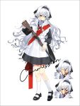  1girl ^_^ apron black_dress black_eyes black_hairband blood blood_on_face bu_toire_ni_inai_hanako closed_eyes colored_eyelashes commission dress gun hairband heel_up holding holding_weapon long_hair long_sleeves mary_janes multiple_expressions multiple_views neckerchief original pioneer_neckerchief red_neckerchief red_sash rifle sash school_uniform shoes short_dress shoulder_sash sidelocks simple_background sniper_rifle socks soviet_school_uniform standing very_long_hair weapon white_apron white_background white_eyelashes white_socks 