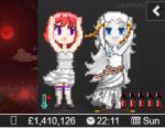  1girl 1other :o ancient_greek_clothes animated animated_gif animation_meme arm_up arms_up artist_name bare_arms blue_eyes breasts broken broken_chain caramelldansen_(meme) chain chiton colored_skin dancing degrees_of_lewdity double-parted_bangs dress empty_eyes full_body game_screenshot_background gold_chain greco-roman_clothes hair_ornament hairclip ivory_wraith jewelry kneehighs liramayro long_hair looking_at_another looping_animation lowres medium_dress meme necklace official_style parallel_hairclips pixel_art player_character_(degrees_of_lewdity) player_character_(female)_(degrees_of_lewdity) purple_eyes red_hair screenshot_background short_hair small_breasts socks strapless strapless_dress very_long_hair white_dress white_hair white_skin white_socks 