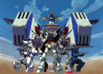  aiming aiming_at_viewer beam_rifle blue_destiny_01 blue_sky cloud commentary_request dokite_tsukasa energy_gun full_body game_asset gm_sniper_ii ground_gundam gun gundam gundam_0080 gundam_08th_ms_team gundam_alex gundam_gihren_no_yabou gundam_side_story:_the_blue_destiny highres holding holding_energy_gun holding_gun holding_weapon machine_gun mecha mecha_focus mobile_suit mobile_suit_gundam no_humans official_art robot rx-78-2_gundam science_fiction shield shield_on_back sky standing weapon white_base 