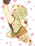  blonde_hair blurry depth_of_field from_above green_eyes huang_baoling jumping mamemo_(daifuku_mame) shoes short_hair shorts sneakers solo tank_top tiger_&amp;_bunny tomboy 