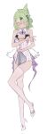  1girl alternate_costume asymmetrical_bangs bailandsnq blush breasts cosplay dress embarrassed full_body green_eyes green_hair hair_ornament hairclip highres looking_at_viewer open_mouth remielle_dan remielle_dan_(cosplay) shirt simple_background small_breasts solo sunna_(zenless_zone_zero) thighhighs white_dress white_shirt white_thighhighs white_wings wings zenless_zone_zero 