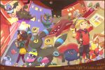  1boy 1girl alolan_muk alternate_color ariados artist_logo baseball_cap building chatot closed_eyes closed_mouth commentary_request cosmoem decidueye dhelmise english_text female_protagonist_(pokemon_go) furfrou furfrou_(natural) golisopod halloween hat highres logo lopunny male_protagonist_(pokemon_go) mawile meltan musharna nidoran nidoran_(female) night open_mouth pokemon pokemon_(creature) pokemon_go pumpkaboo reuniclus roserade samsung_(yuzuikka) shiny_pokemon sky smile spiritomb spritzee swoobat town tree umbreon vileplume 