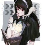  2girls au_ra black_hair book bow cloak commentary dragon_girl dragon_horns dragon_tail dress eos_(ff14) fairy fairy_wings final_fantasy final_fantasy_xiv fingerless_gloves glass gloves hand_to_own_mouth headband holding horn_ornament horn_ring horns long_hair moth_ram multicolored_hair multiple_girls original pointy_ears reading red_eyes red_hair scales tail two-tone_hair untranslatable_commentary warrior_of_light_(ff14) white_hair white_horns white_scales wings 