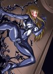  1girl black breasts brown_hair clitoris corruption damu_otoko dripping encasement erect_nipples labia large_breasts licking lips living_clothes long_hair my-hime orgasm pussy pussy_juice red_eyes shiny skin_tight slime spread_pussy sweat symbiote thighs tongue uncensored venom 