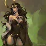  1girl black_hair breasts cleavage genderswap loki_(marvel) long_hair marvel 