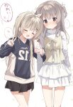  ... 2girls :d =_= absurdres aimai_moratorium arm_hug arms_at_sides black_jacket black_skirt blonde_hair blush bow braid brown_eyes brown_hair camisole casual closed_eyes closed_mouth clover_background commentary_request embarrassed feet_out_of_frame hair_between_eyes hair_bow hair_ornament hairband hands_up heart heart_in_mouth highres jacket long_hair long_sleeves looking_at_penis miniskirt multicolored_jacket multiple_girls open_mouth pleated_skirt rindou_fumi rindou_kotori selfie shirt siblings side-by-side sidelocks simple_background single_braid sisters skirt sleeves_past_wrists smile speech_bubble spoken_ellipsis standing takepoison tareme translation_request two-tone_jacket two_side_up v wavy_mouth white_background white_bow white_hairband white_jacket white_shirt white_skirt x_hair_ornament yellow_camisole 