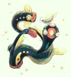  blue_skin bubble claws colored_skin commentary_request eel eelektrik eelektross evolutionary_line fins googly_eyes looking_at_another multicolored_skin no_humans pokemon pokemon_(creature) red_eyes red_skin silver_skin teeth tynamo yamamura_le yellow_background yellow_skin 