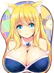  animal_ear_fluff animal_ears bad_id bad_pixiv_id blonde_hair blue_eyes blush breast_mousepad breasts cleavage fox_ears futaba_aoi large_breasts long_hair looking_at_viewer mousepad naomi_(sekai_no_hate_no_kissaten) original solo 