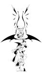  5girls absurdres bat_wings commentary_request crystal_wings dress embodiment_of_scarlet_devil flandre_scarlet greyscale highres hong_meiling izayoi_sakuya long_hair maid monochrome multiple_girls oinari_(tensaizoku) patchouli_knowledge remilia_scarlet short_sleeves side_ponytail skirt touhou vampire wings 