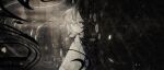 052_(saniiiwan) 1girl closed_mouth dark expressionless grey_hair hair_between_eyes highres looking_at_viewer medium_hair original reflection ripples solo white_eyes 