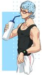  blue_hair drink ghiaccio glasses hokuto_shun jojo_no_kimyou_na_bouken male_focus solo sweat tank_top 