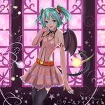  bad_id bad_pixiv_id blush dated demon_tail elbow_gloves fingerless_gloves gloves green_eyes green_hair hatsune_miku heart highres kinom_(sculpturesky) skirt smile solo tail thighhighs twintails vocaloid wings world_is_mine_(vocaloid) 