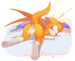  1girl ancesra animal_ears anus ass bat_wings body_fur closed_eyes digitigrade dust:_an_elysian_tail female_masturbation fidget_(dust:_an_elysian_tail) fingering furry furry_female green_eyes highres large_variant_set masturbation one_eye_closed orange_fur pussy pussy_juice solo tail top-down_bottom-up two-tone_fur uncensored variant_set white_fur wings 