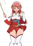  1girl 86-shiki cloak collared_cloak commentary_request fire_emblem fire_emblem_fates hairband hands_up highres holding holding_staff japanese_clothes open_mouth panties pink_eyes pink_hair red_panties red_trim sakura_(fire_emblem) short_hair simple_background solo staff thighhighs two-sided_cloak two-sided_fabric underwear white_background white_cloak white_hairband white_thighhighs 
