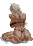  1girl absurdres animal_ear_fluff animal_ears ass back back_focus bandeau bare_shoulders barefoot black_panties breasts cat_ears cat_girl cat_tail chinese_commentary commentary_request feet from_behind full_body ghislaine_dedoldia grey_hair hand_on_own_neck highleg highleg_panties highres large_breasts looking_at_viewer looking_back median_furrow medium_hair muscular muscular_female mushoku_tensei panties red_bandeau red_eyes shoulder_blades simple_background sitting soles solo tail tail_ornament tail_ring thighs thong thong_panties toes underwear underwear_only wariza yichenyan 