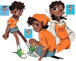  1boy animification arrcticc_fish brown_hair commentary copyright_request dark-skinned_male dark_skin darwin_watterson derivative_work english_commentary highres hood hoodie humanization looking_at_viewer male_focus multiple_persona screenshot_redraw shirt short_hair simple_background smile the_amazing_world_of_gumball 