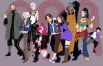  ._. 3girls 5boys aqua_hat aqua_shirt arm_behind_head arm_up beanie beard black_boots black_hairband black_pants black_shoes blue_jacket blue_pants blue_shoes blue_vest blush boots bow brown_boots brown_hair brown_pants brown_shoes closed_eyes closed_mouth coat commentary crop_top curtained_hair dark-skinned_male dark_skin dress earmuffs earrings english_commentary facial_hair fingernails front-tie_top glasses grey_background grey_coat grey_pants hair_bun hairband hand_in_pocket hand_on_own_arm hand_on_own_chin hand_on_own_hip hat high_heel_sandals high_heels high_ponytail highres holding holding_another's_arm hood hood_down hoodie ichimiya_(kyokugen_dasshutsu) jacket jewelry junpei_(kyokugen_dasshutsu) kurashiki_akane kyokugen_dasshutsu kyokugen_dasshutsu:_9_jikan_9_nin_9_no_tobira layered_sleeves long_hair long_sleeves mature_male midriff motion_lines multicolored_hair multicolored_socks multiple_boys multiple_girls necktie niels_(kyokugen_dasshutsu) ninth_man_(kyokugen_dasshutsu) notice_lines o-ring o-ring_top open_clothes open_coat open_jacket open_mouth open_vest overalls pants pink_hair plaid_bow plaid_clothes plaid_shirt plaid_skirt ponytail purple_dress purple_shirt red_bow red_necktie red_shirt red_skirt round_eyewear sandals santa_(kyokugen_dasshutsu) scar scar_on_cheek scar_on_face seven_(kyokugen_dasshutsu) shirt shoes short_over_long_sleeves short_sleeves single_hair_bun single_side_bun skirt smile socks standing tank_top toenails toes twintails twistedmind69xx two-tone_hair vest waving white_hair white_hoodie white_shirt white_tank_top white_vest yashiro_(kyokugen_dasshutsu) yellow_overalls yellow_sandals yotsuba_(kyokugen_dasshutsu) 