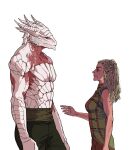  1boy 1girl baldur's_gate baldur's_gate_3 braid breasts commentary_request dragonborn_(d&amp;d) dungeons_&amp;_dragons elf furry furry_with_non-furry height_difference highres horns interspecies jaheira korean_commentary light_smile medium_breasts old old_woman pinkteest pointy_ears the_dark_urge_(baldur's_gate) topless_male 