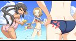  5girls ? afloat akiyama_mio anger_vein angry ass beach bikini blush_stickers butt_crack casual_one-piece_swimsuit cloud day eyebrows grin hands_on_hips hirasawa_yui k-on! k10k kotobuki_tsumugi letterboxed multiple_girls nakano_azusa navel o_o ocean one-piece_swimsuit one_eye_closed open_mouth outdoors pink_swimsuit shark skindentation sky smile swimsuit tainaka_ritsu tan trefoil v-shaped_eyebrows wading water_gun |_| 