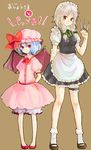  apron bad_id bad_pixiv_id bat_wings blue_hair braid fang hat izayoi_sakuya knife maid_headdress multiple_girls red_eyes remilia_scarlet short_hair silver_hair tomoya_(artist) touhou twin_braids wings 