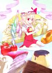  bad_id bad_pixiv_id blonde_hair cake cherry chocolate doughnut eating flandre_scarlet food food_on_face fruit hat in_food minigirl oouso pastry pudding red_eyes short_hair sitting solo thighhighs touhou wings 