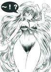  1girl animal_ears between_breasts blush breasts bunny_ears bunnysuit clothes_between_breasts curvy elba_(gomamiso) elbow_gloves gloves gomamiso_(gomamiso_sp) green large_breasts long_hair monochrome necktie original pointy_ears solo thigh_gap tray very_long_hair wide_hips wrist_cuffs 