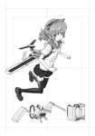  animal_ears child copyright_request greyscale highres legs makacoon mechanical_wings monochrome school_uniform short_hair skirt solo thighhighs wings 