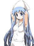  armpits arms_behind_head arms_up blue_eyes blue_hair breasts hat ikamusume large_breasts long_hair shinryaku!_ikamusume solo tokyo_(great_akuta) very_long_hair 