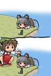  :3 abekawa animal_ears brown_hair cat_ears chen comic fishing grey_hair hat mouse mouse_ears mouse_tail multiple_girls nazrin red_eyes short_hair silent_comic squatting tail touhou water 