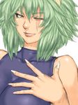  bare_shoulders copyright_request fang fumio_(rsqkr) green_hair scar short_hair sketch solo yellow_eyes 