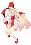  :d bad_id bad_pixiv_id bare_legs bat_wings blonde_hair bow buriteri demon_girl detached_sleeves disgaea flat_chest flonne flonne_(fallen_angel) full_body high_heels leotard long_hair looking_at_viewer one_eye_closed open_mouth pointy_ears red_eyes red_leotard red_wings ribbon shoes simple_background smile solo tail tail_bow wings 