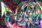  \m/ acid_trip bad_id bad_pixiv_id colorful crazy_eyes detached_sleeves drugged drugs grin hatsune_miku headphones headset long_hair multicolored multicolored_eyes multicolored_hair necktie ninomae psychedelic smile solo twintails very_long_hair vocaloid 