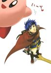  artist_request blue_eyes blue_hair cape fire_emblem fire_emblem:_souen_no_kiseki gloves headband ike kirby kirby_(series) lowres smile super_smash_bros. sword weapon 